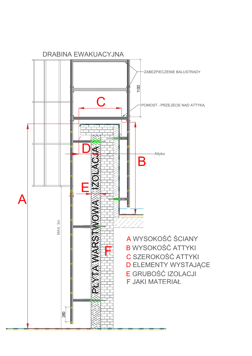 Drabina stalowa ewakuacyjna 10 m